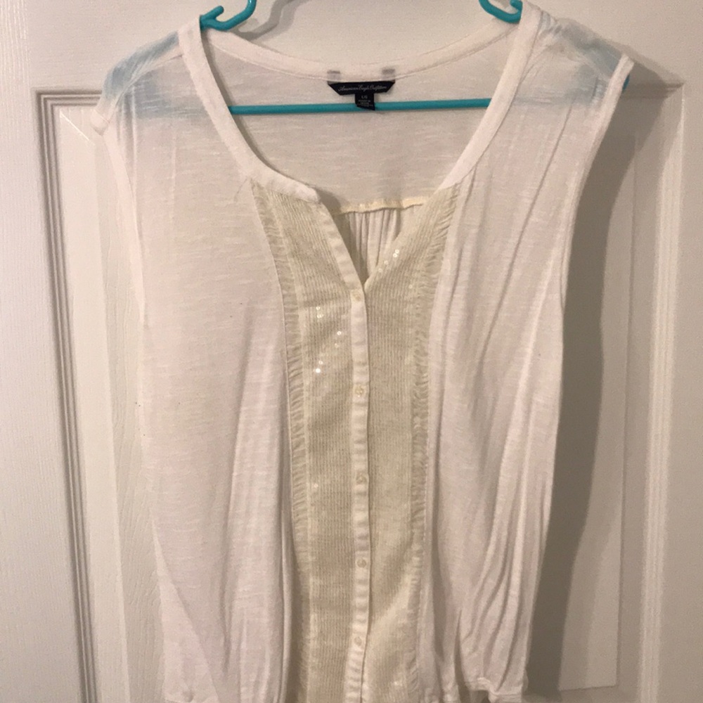American Eagle Outfitters White Tank Top with Sequin Panel
